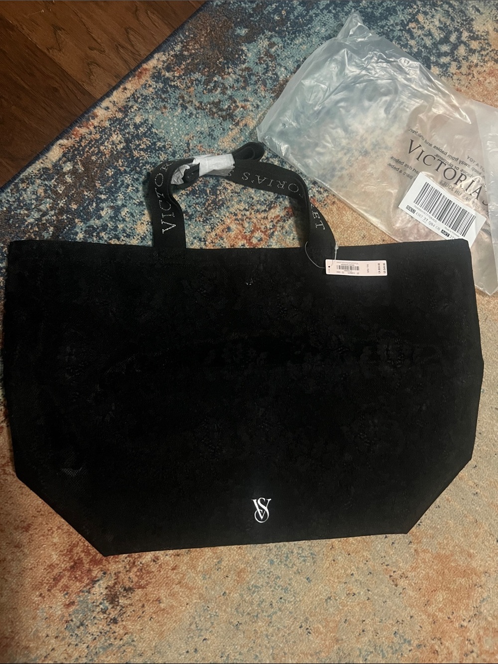 Victoria's Secret Black Velvet Large Tote with Logo Strap